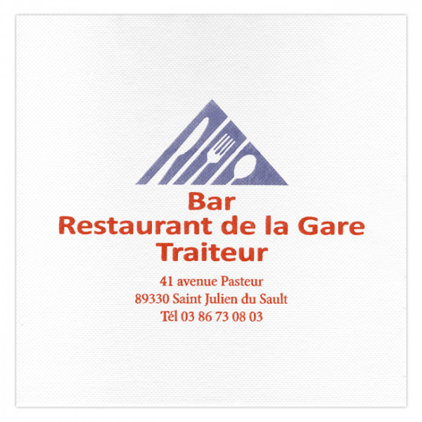 Serviette personnalisée blanche 40x40 - 1-2 couleurs - papier molletonné ou kraft ouate 2 plis