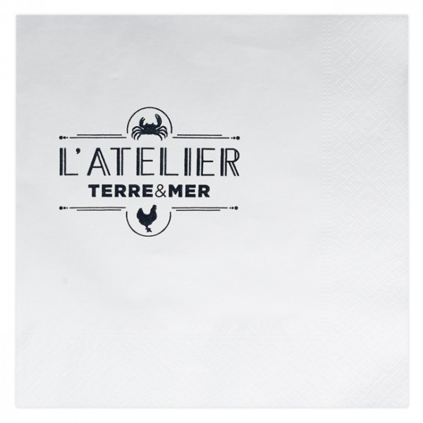 serviette personnalisée en papier ouate blanc 40x40 2 plis impression 1 à 2 couleurs