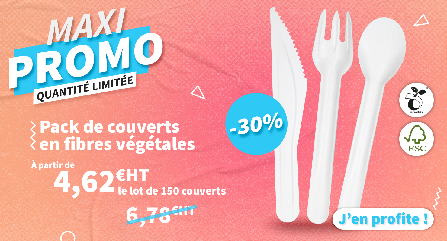 Promotion sur les couteaux, fourchettes et cuillères jetables écologiques en fibres végétales Thouy