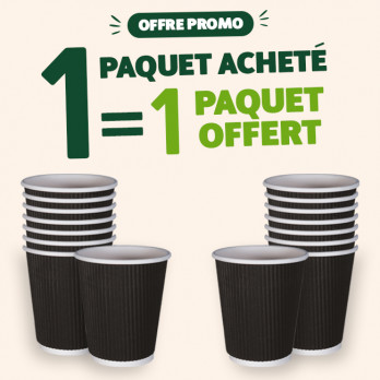 Gobelet carton triple paroi noir 12 Oz - 1 paquet acheté = 1 paquet OFFERT