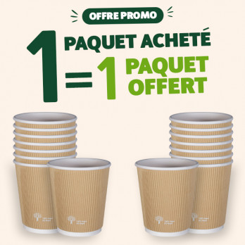 Gobelet 100% carton kraft 0% plastique triple paroi 12 Oz - 1 paquet acheté = 1 paquet OFFERT