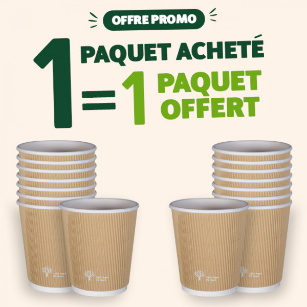 Gobelet 100% carton kraft 0% plastique triple paroi 12 Oz - 1 paquet acheté = 1 paquet OFFERT